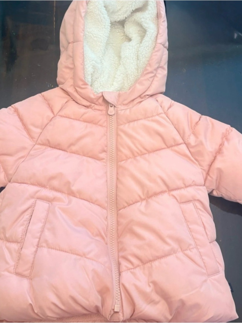 Baby GAP Kids Pink Hooded Puffer Jacket with Sherpa Lining